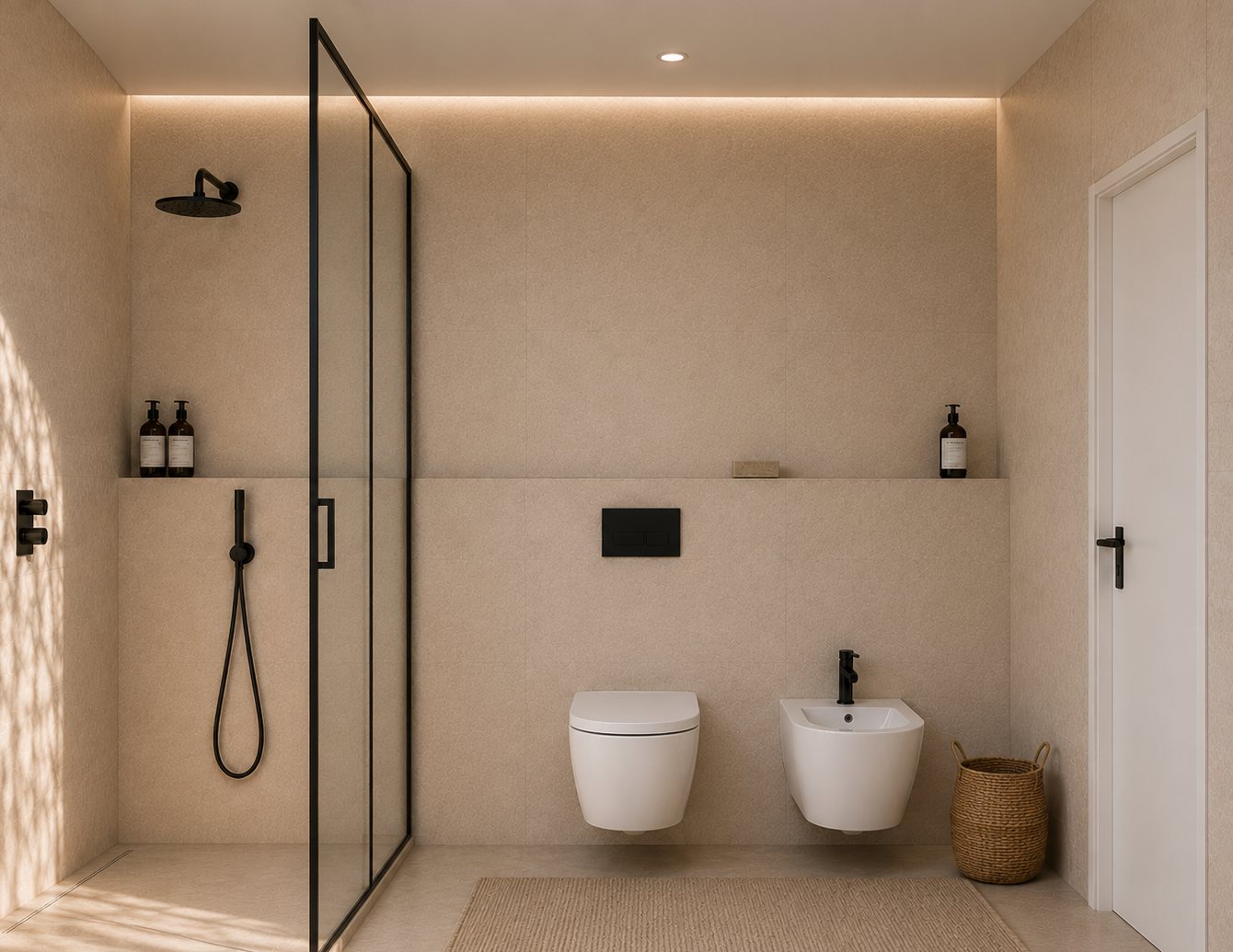 Baño principal en porcelanato claro